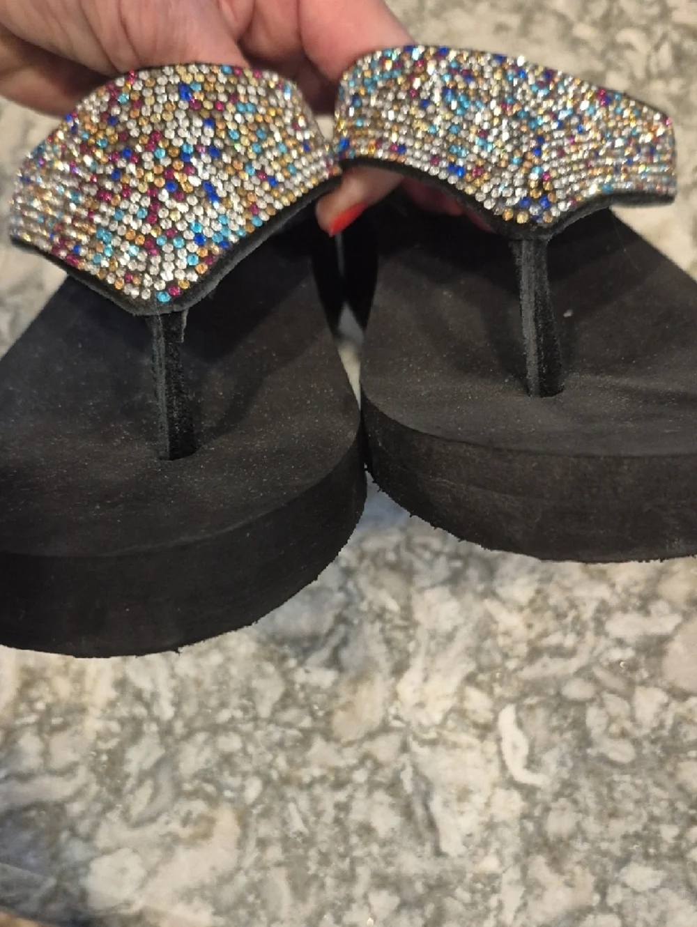 Yellow Box Kristian Glitter Wedge Black Sandals with Multicolored Rhinestones - Picture 10 of 10